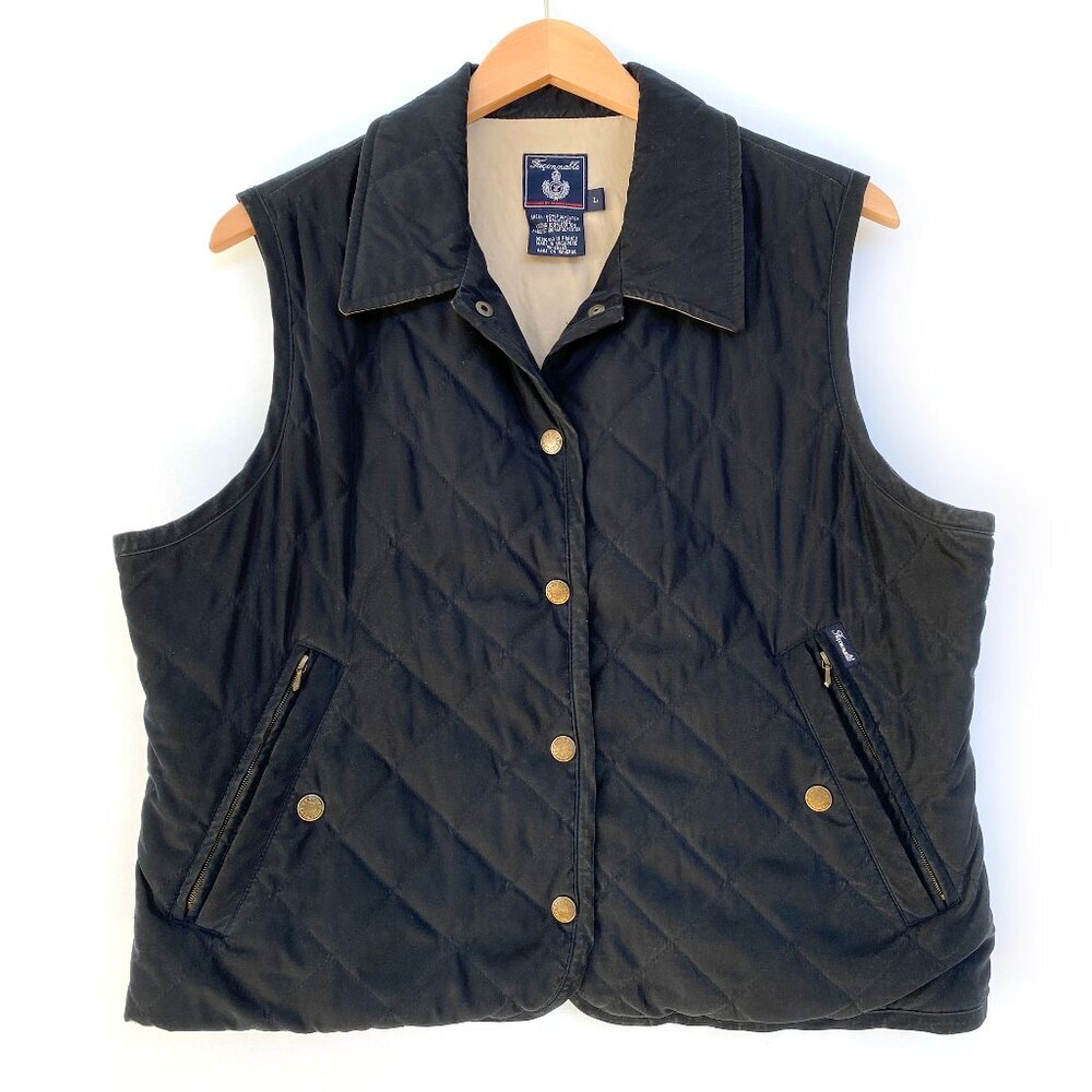 Façonnable Black Quilted Equestrian Snap Front Vest L